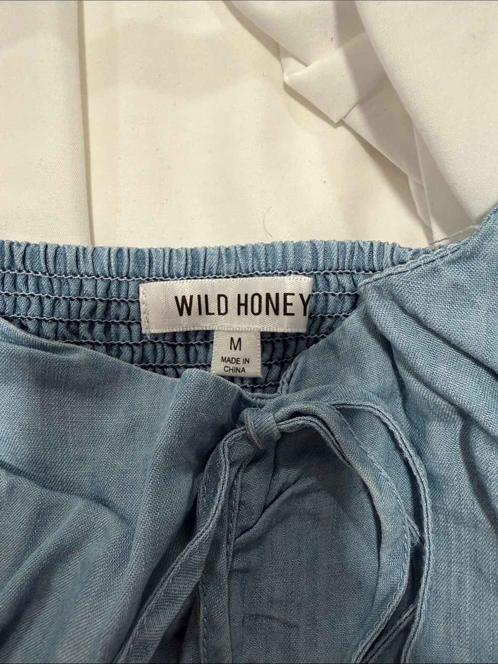 Light Blue Denim-Style Ruffle Crop Top - Picture 3 of 3